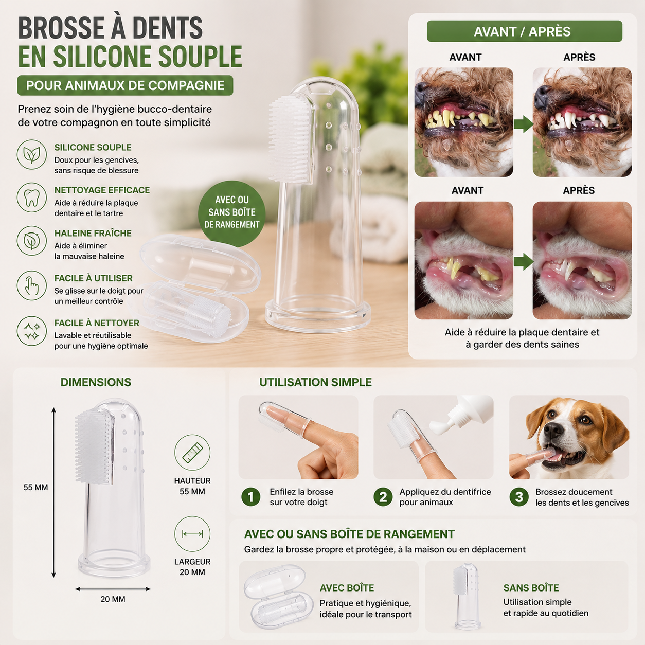 Brosse à dents en silicone souple pour animaux de compagnie
