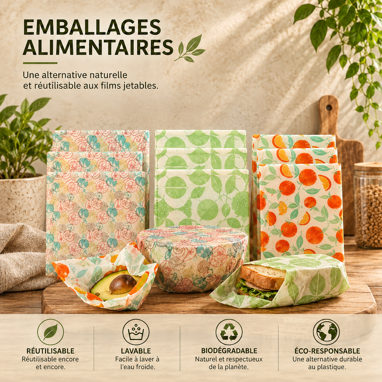 Enveloppes réutilisables en cire d'abeille