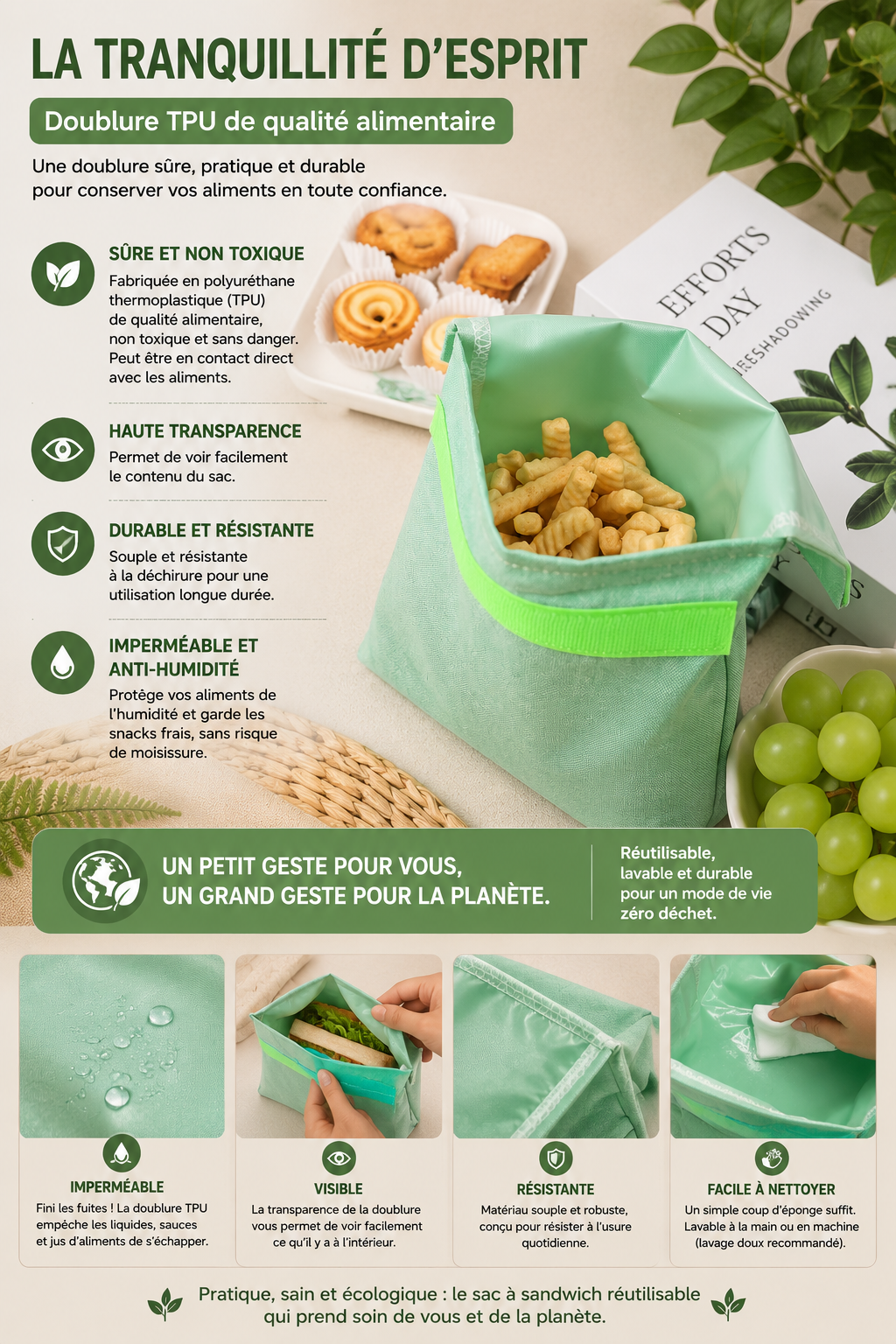 Sac réutilisable avec doublure en TPU