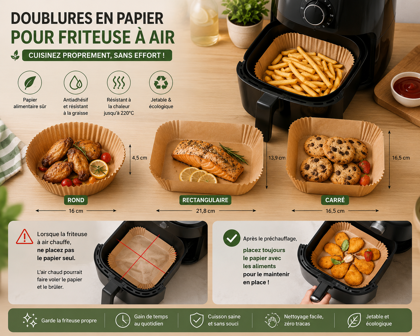 Doublure en papier pour airfryer