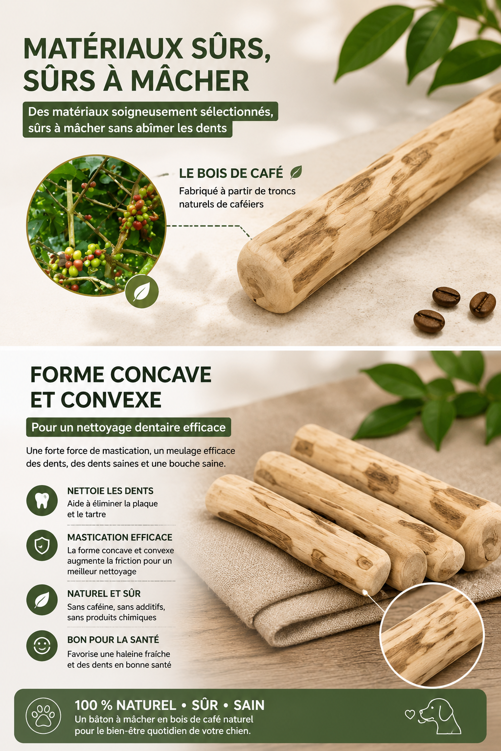 Bâton à mâcher en bois de café