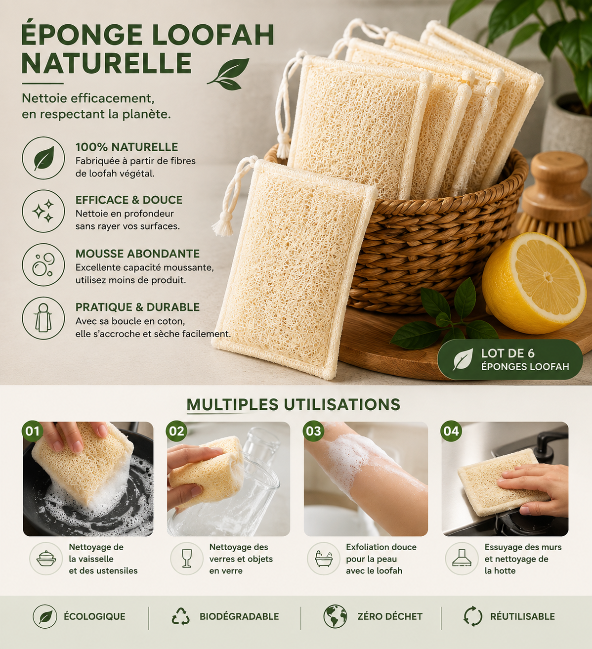 Eponge en fibre de loofah