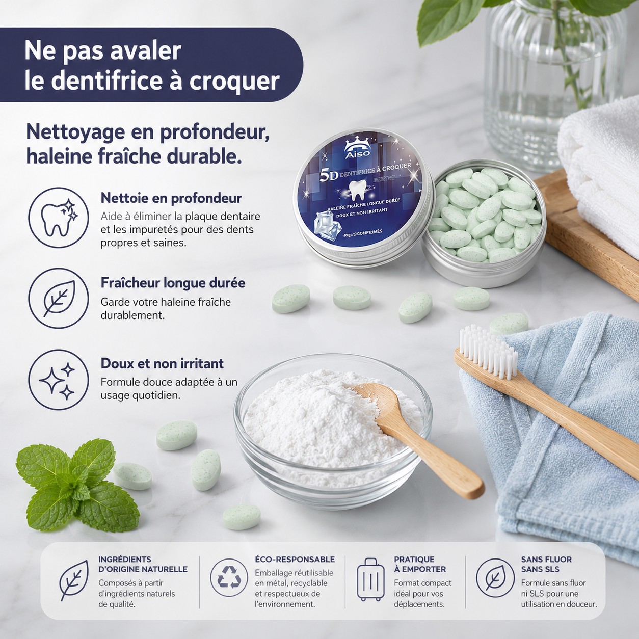 Comprimés de dentifrice a la menthe