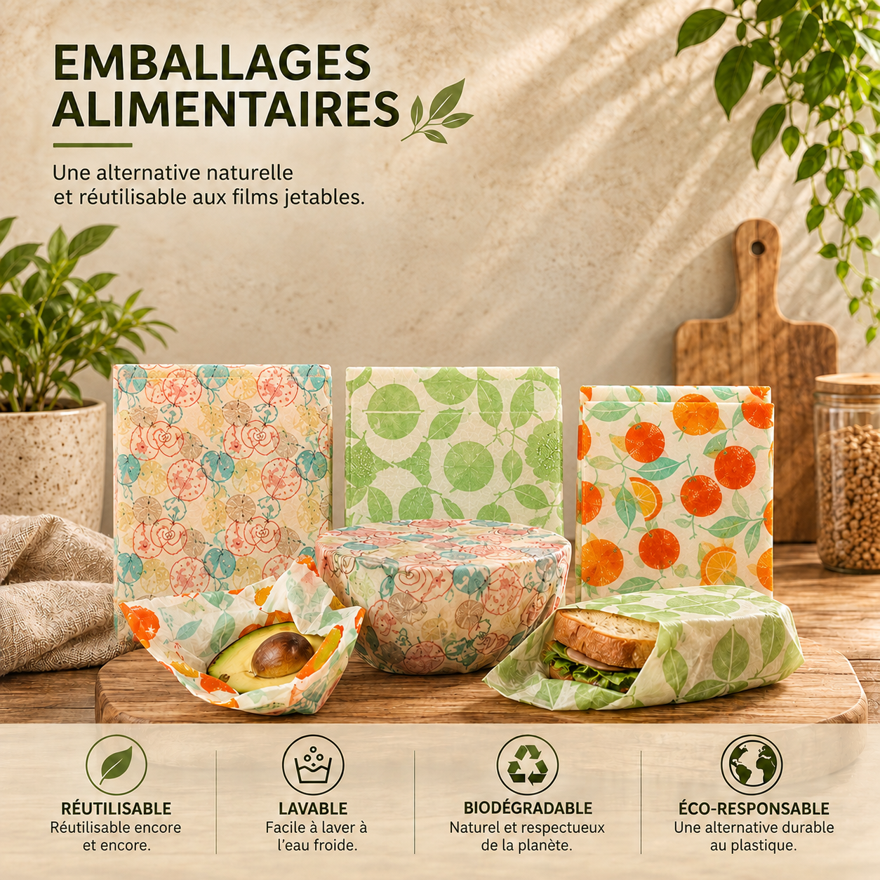 Enveloppes réutilisables en cire d'abeille