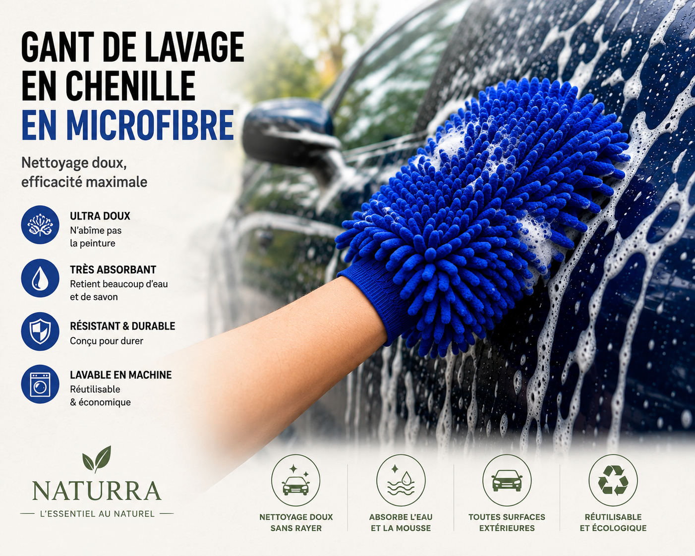 Gant de lavage de voiture en microfibre
