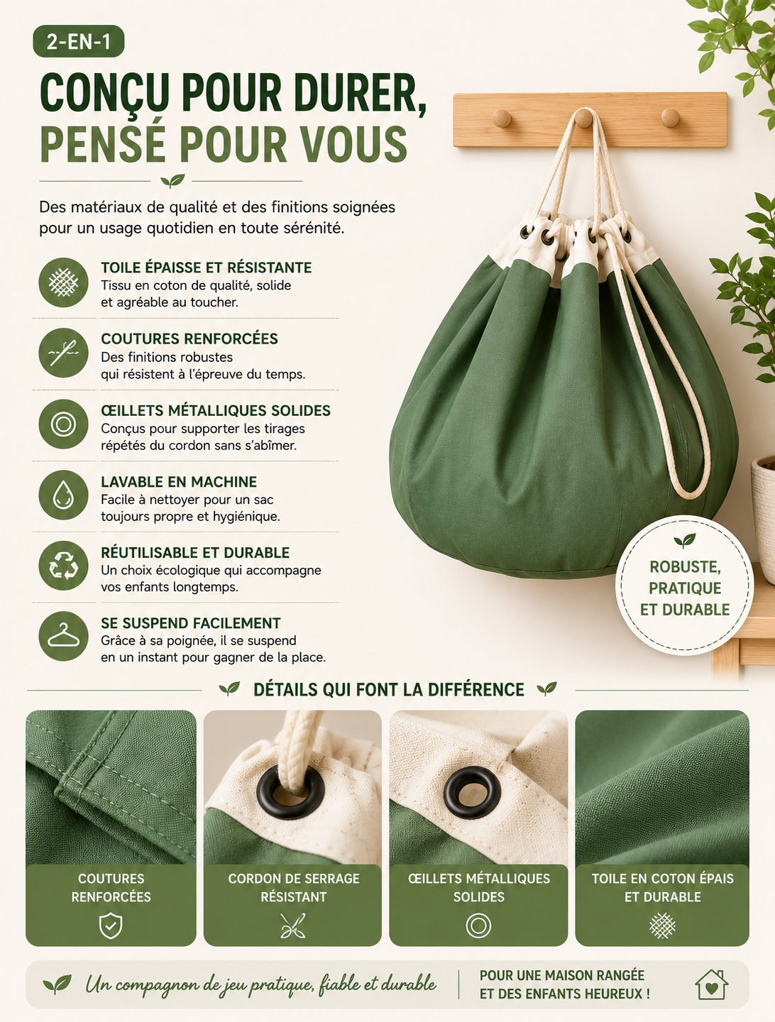 Sac de rangement pour jouets et tapis de jeu