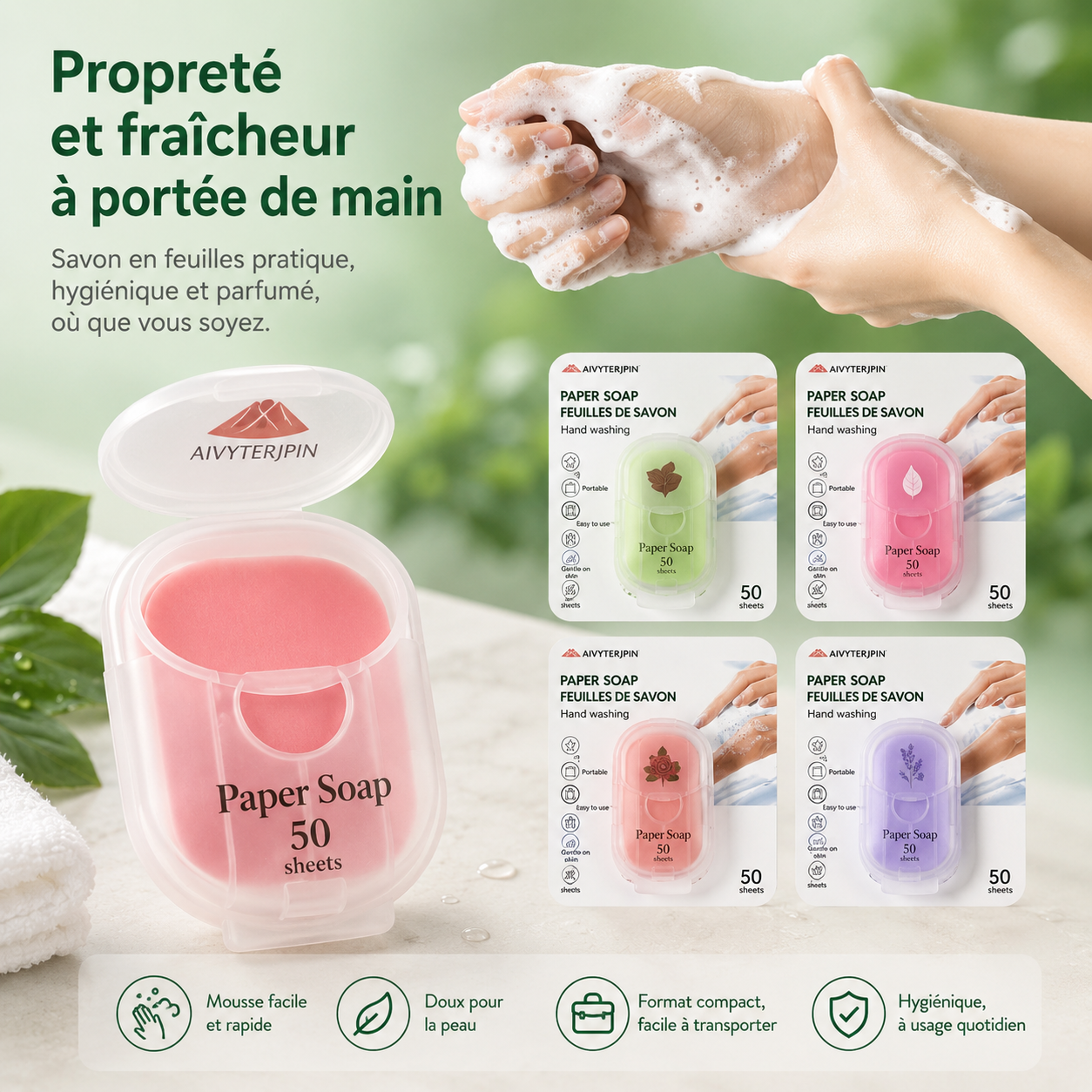 Savon en papier à dissolution rapide