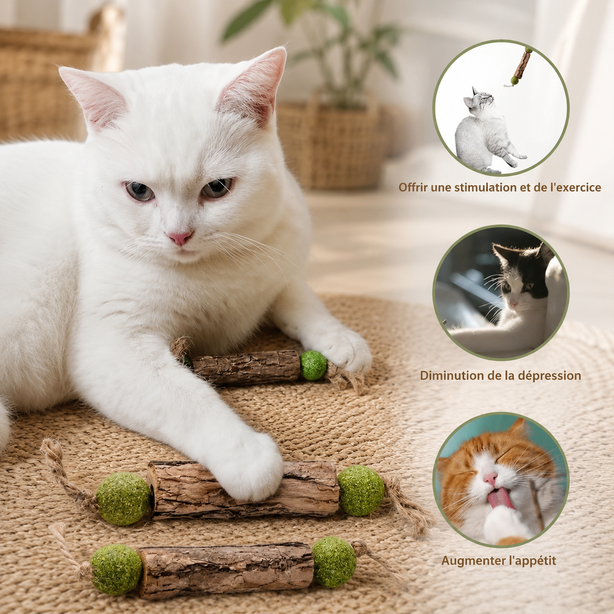 Set 3 pcs bâtonnets à jouer en matatabi pour chats