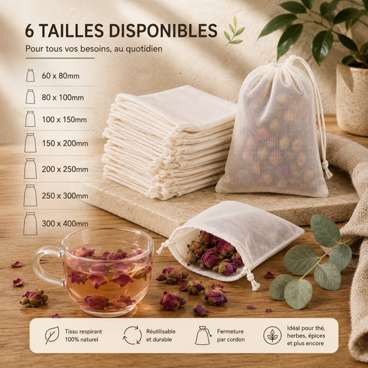 Sac réutilisable en mousseline de coton