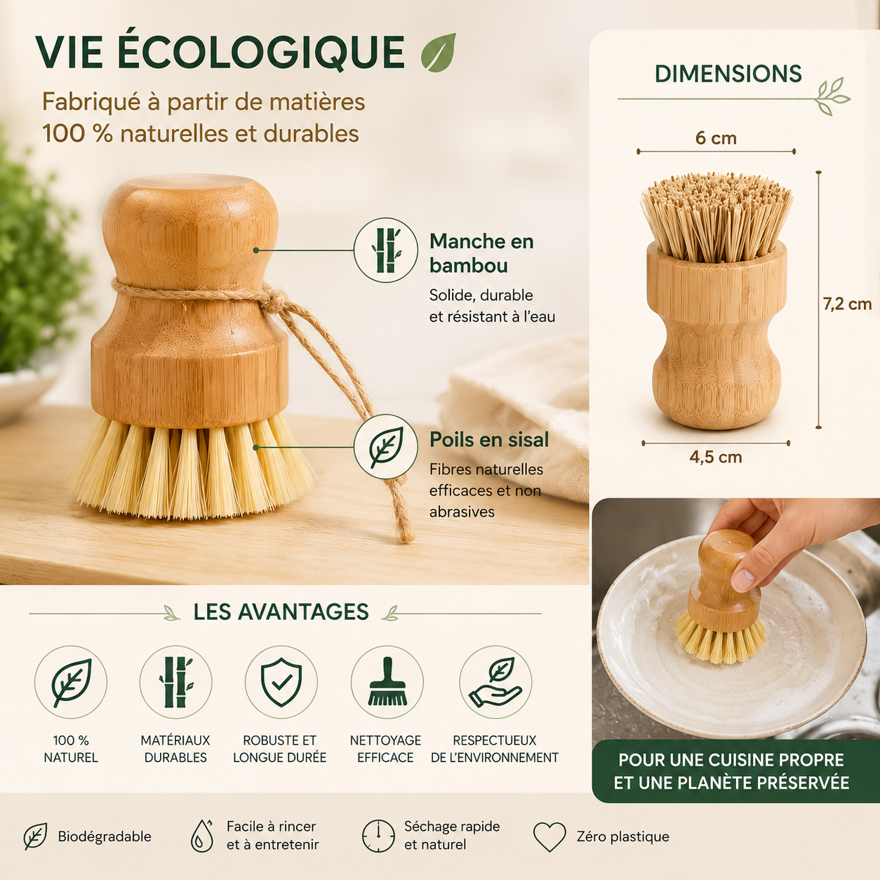 Brosse à vaisselle en bambou
