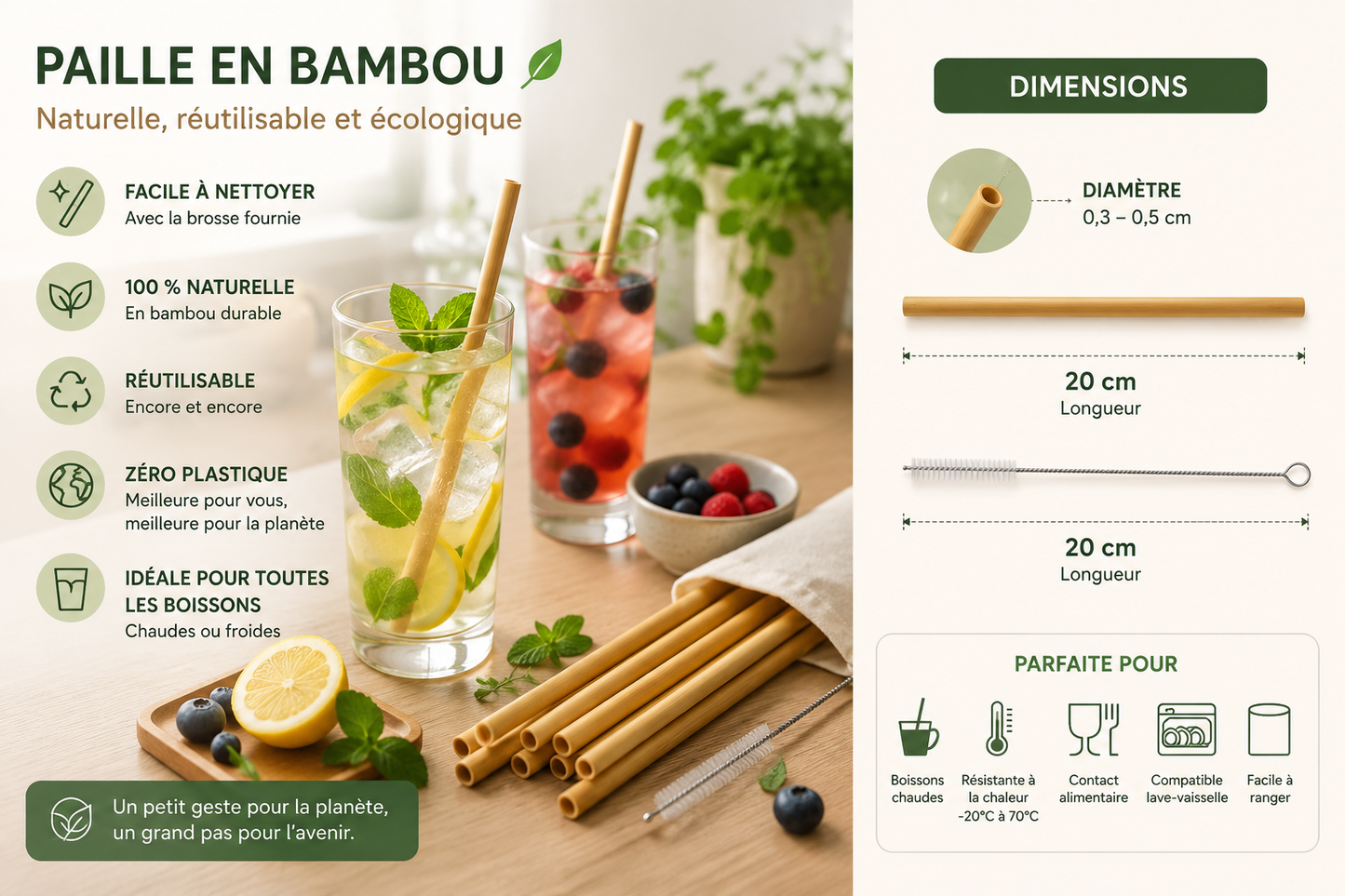 Paille en bambou réutilisable