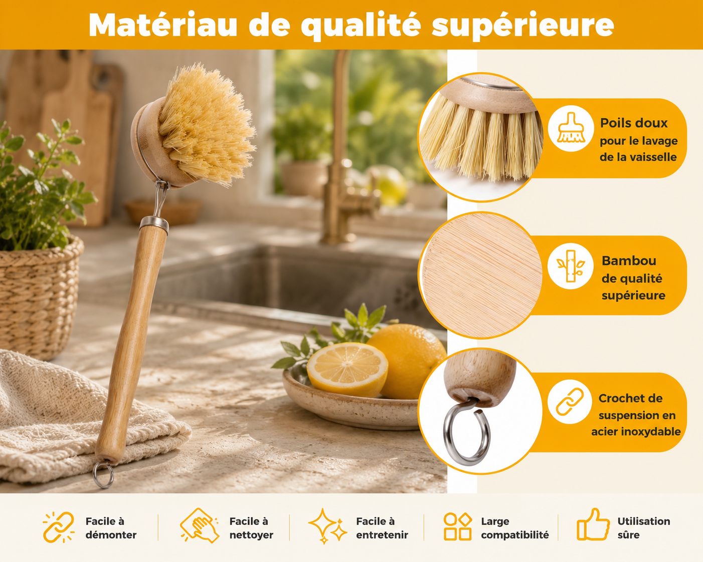 Set brosses à vaisselle en bambou
