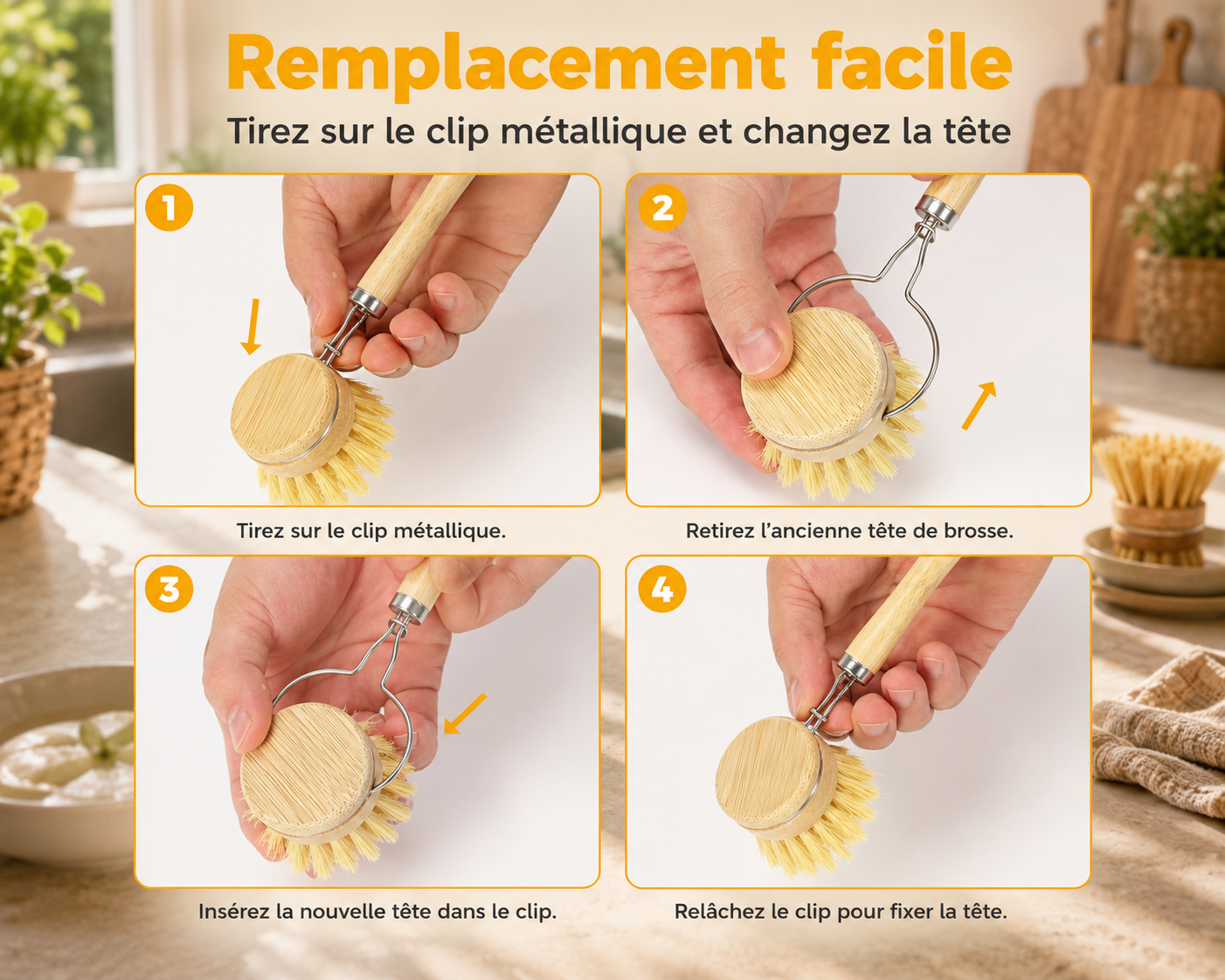 Set brosses à vaisselle en bambou
