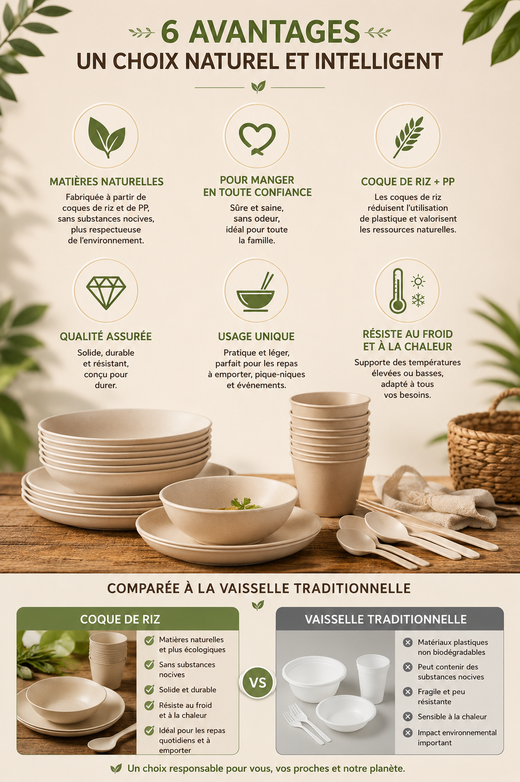 Vaisselle jetable en coque de riz