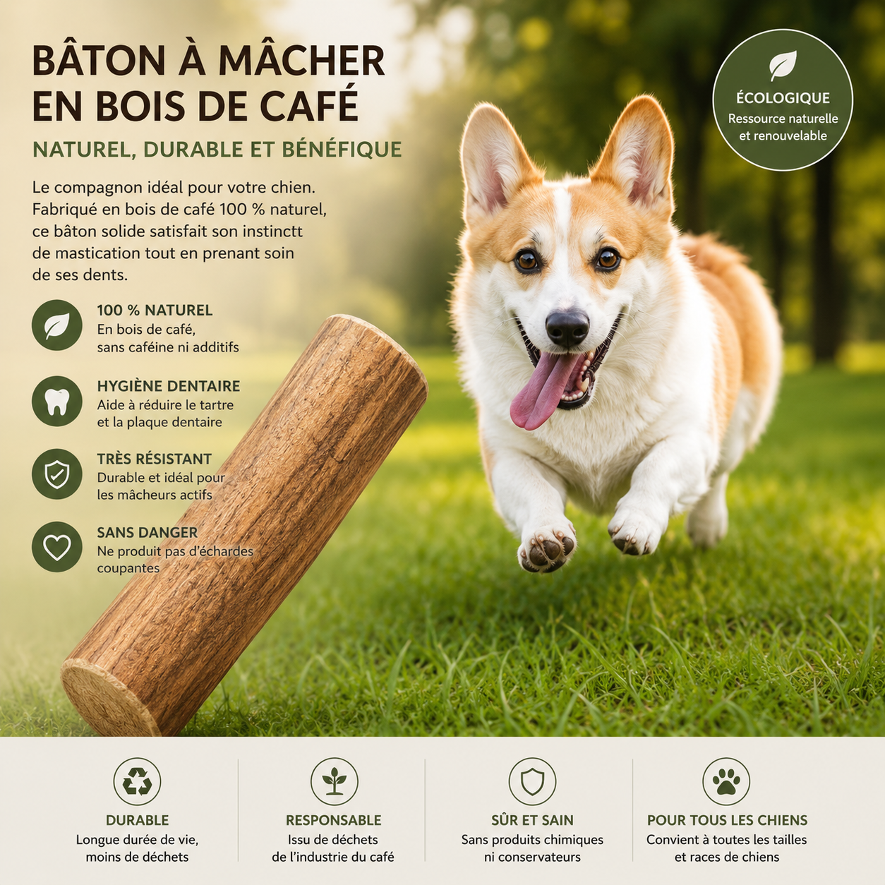 Bâton à mâcher en bois de café