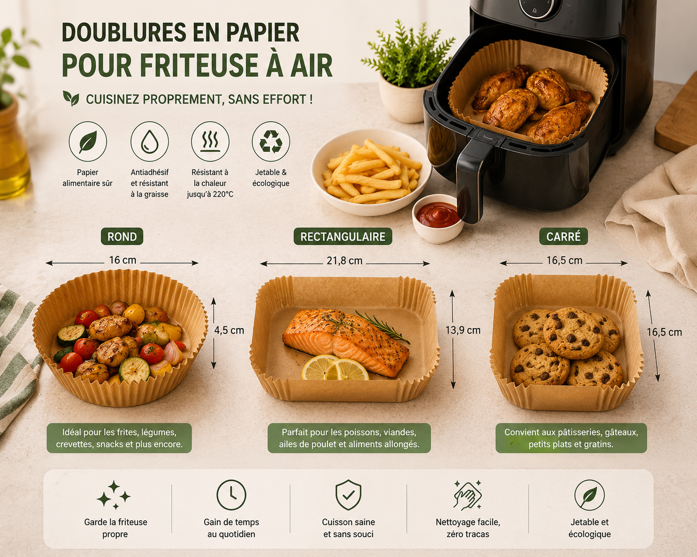 Doublure en papier pour airfryer
