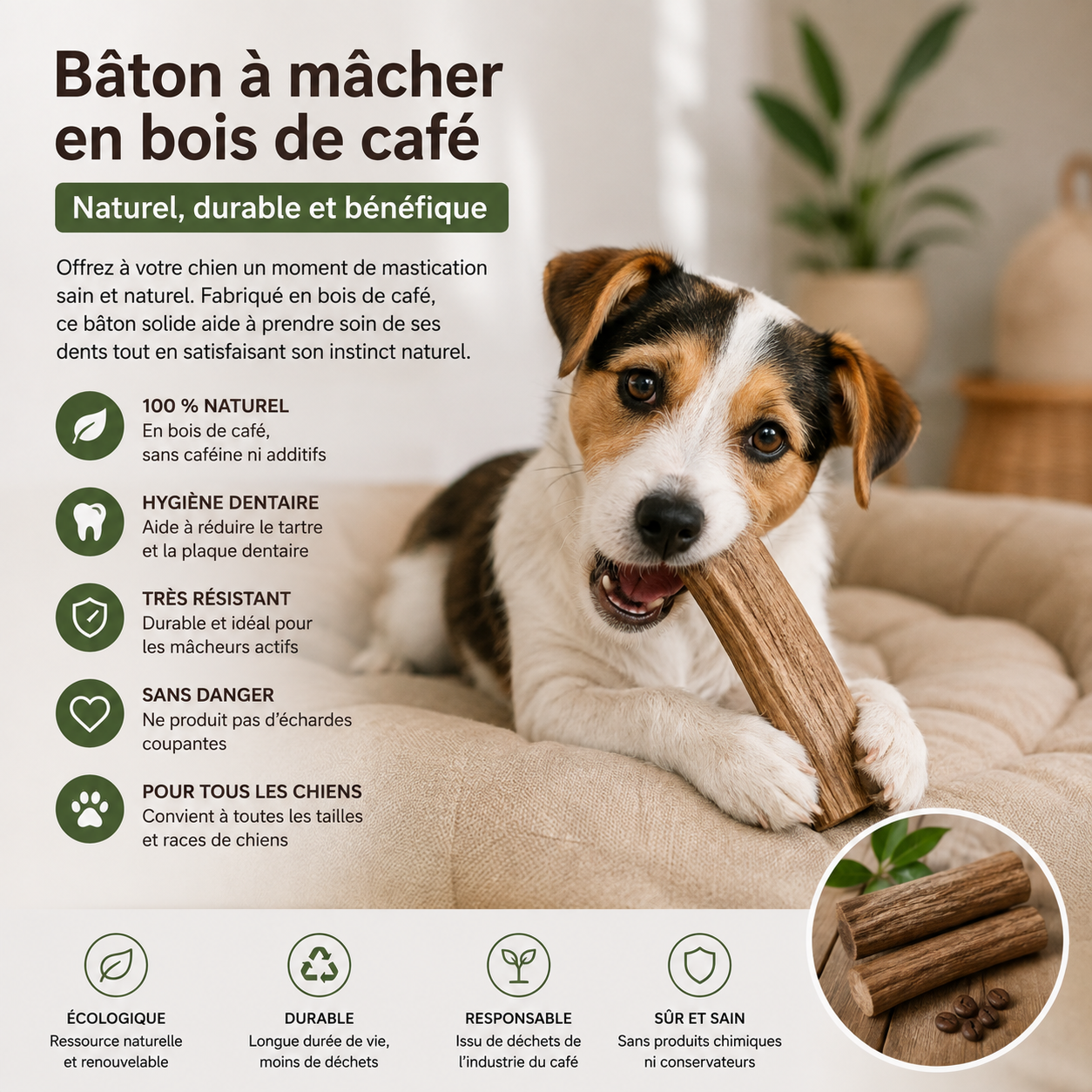 Bâton à mâcher en bois de café