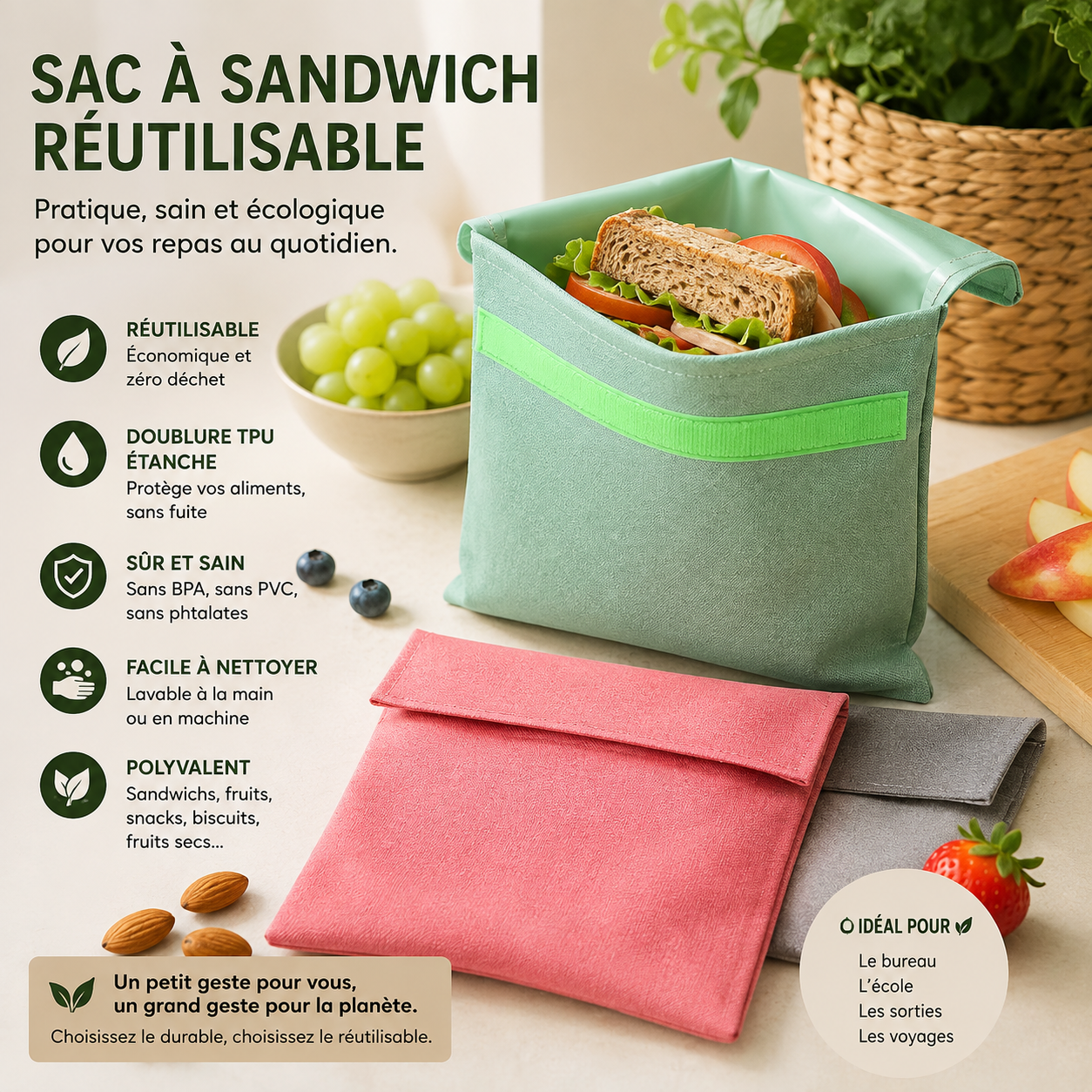 Sac réutilisable avec doublure en TPU