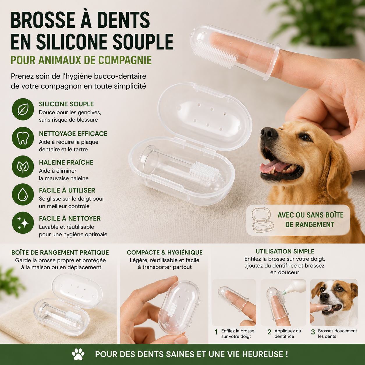 Brosse à dents en silicone souple pour animaux de compagnie