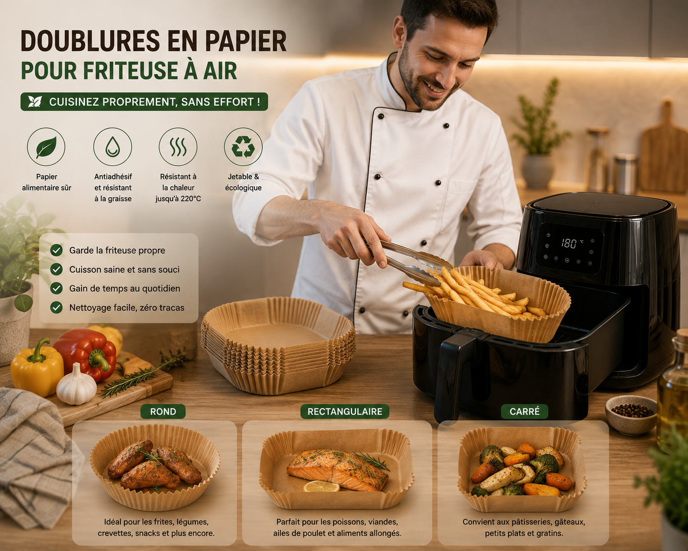 Doublure en papier pour airfryer