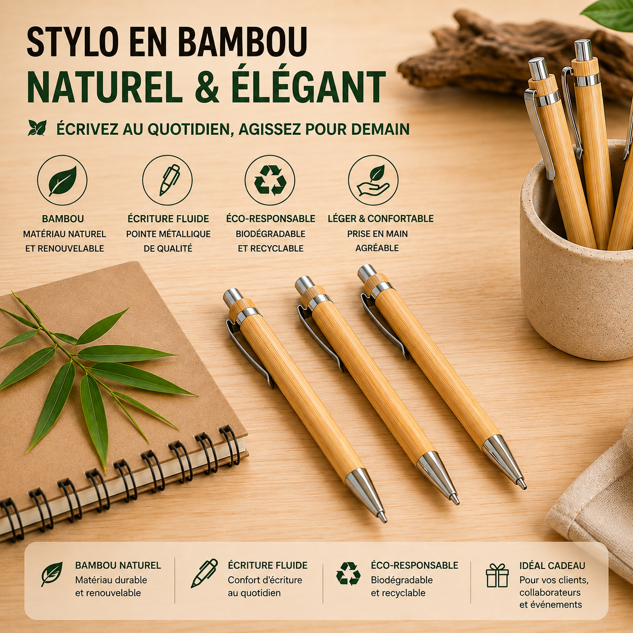 Stylo à bille en bambou