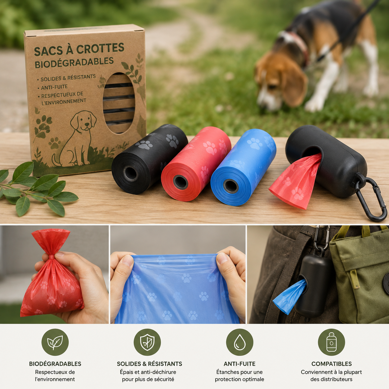 Rouleau de sac à crottes biodégradable