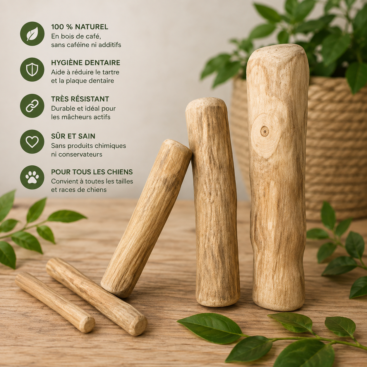 Bâton à mâcher en bois de café