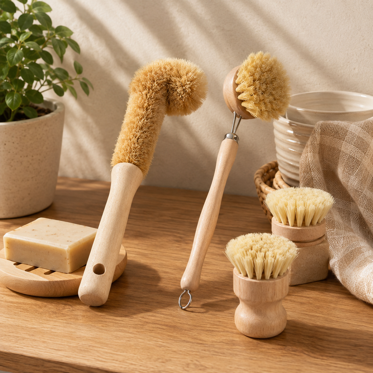 Set brosses à vaisselle en bambou