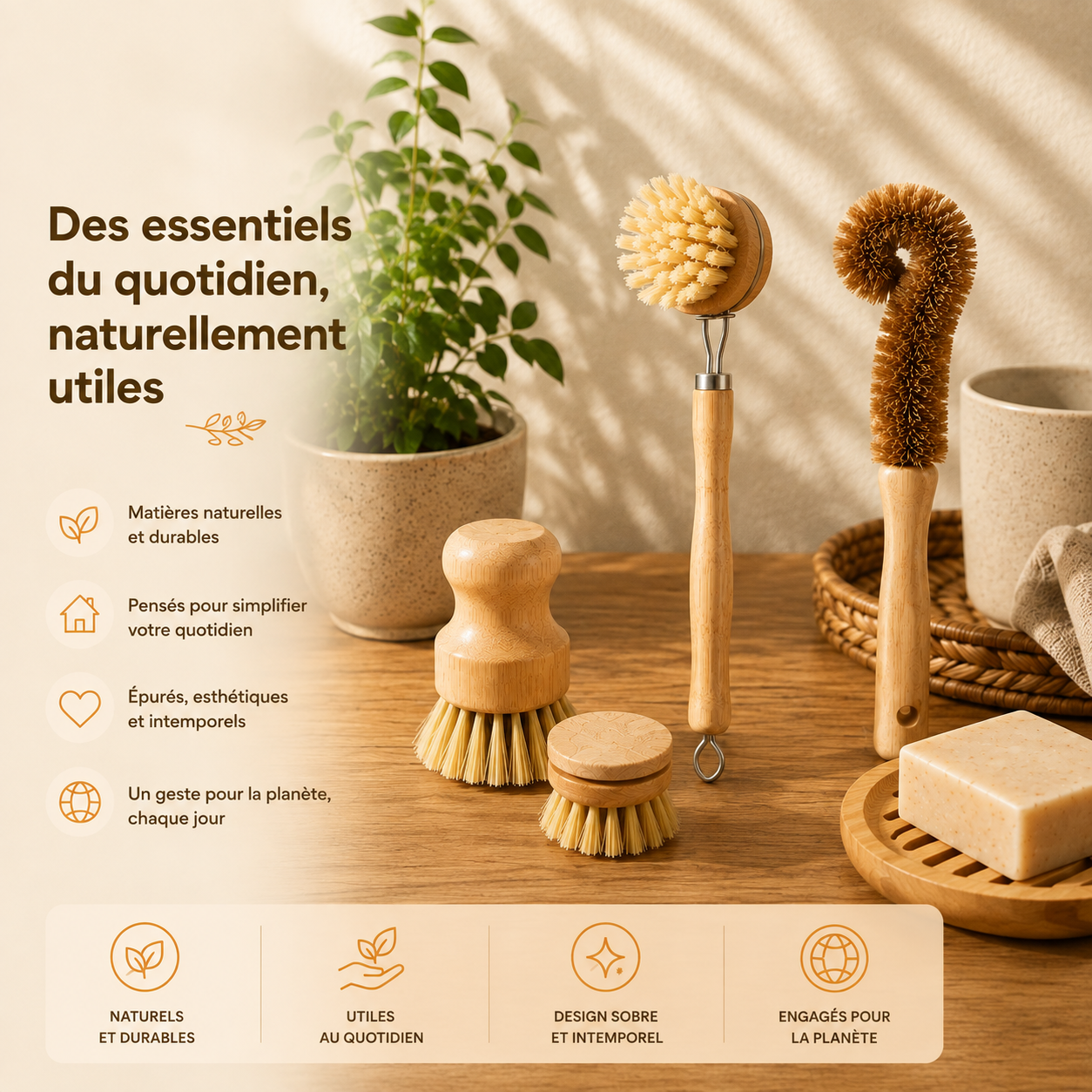 Set brosses à vaisselle en bambou