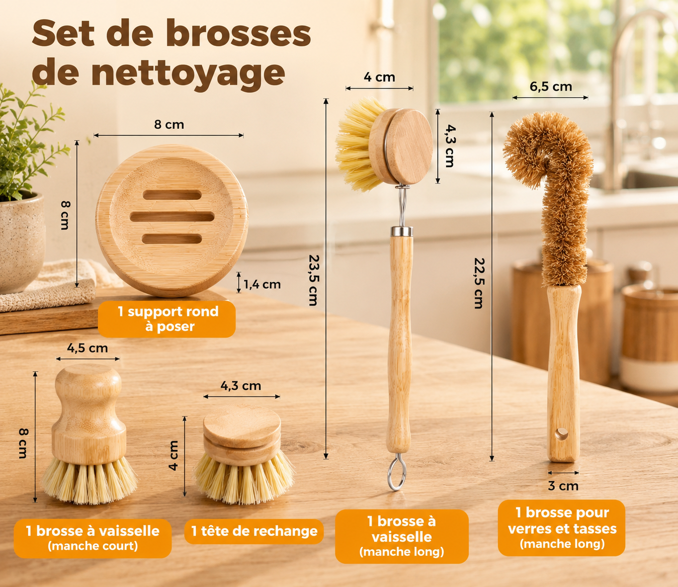 Set brosses à vaisselle en bambou